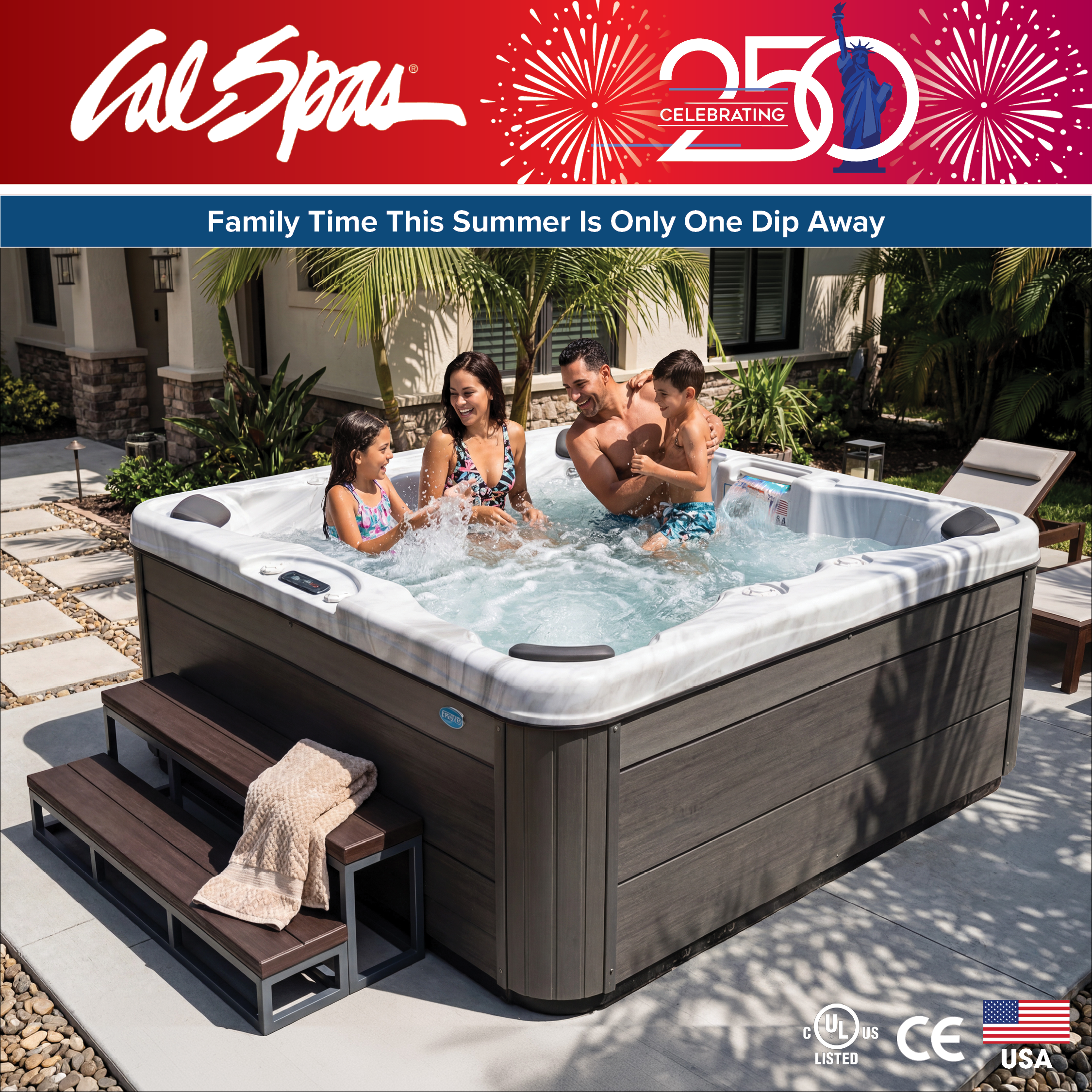 Calspas hot tub being used in a family setting - Pasadena